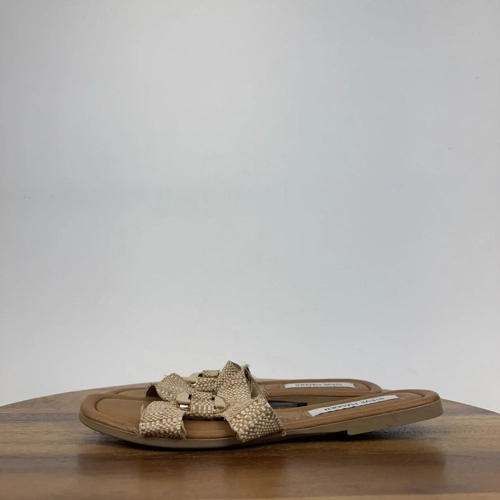 Womens Steve Madden Composure Beige Raffia Slip On Casual Slide Sandals Size 9 M